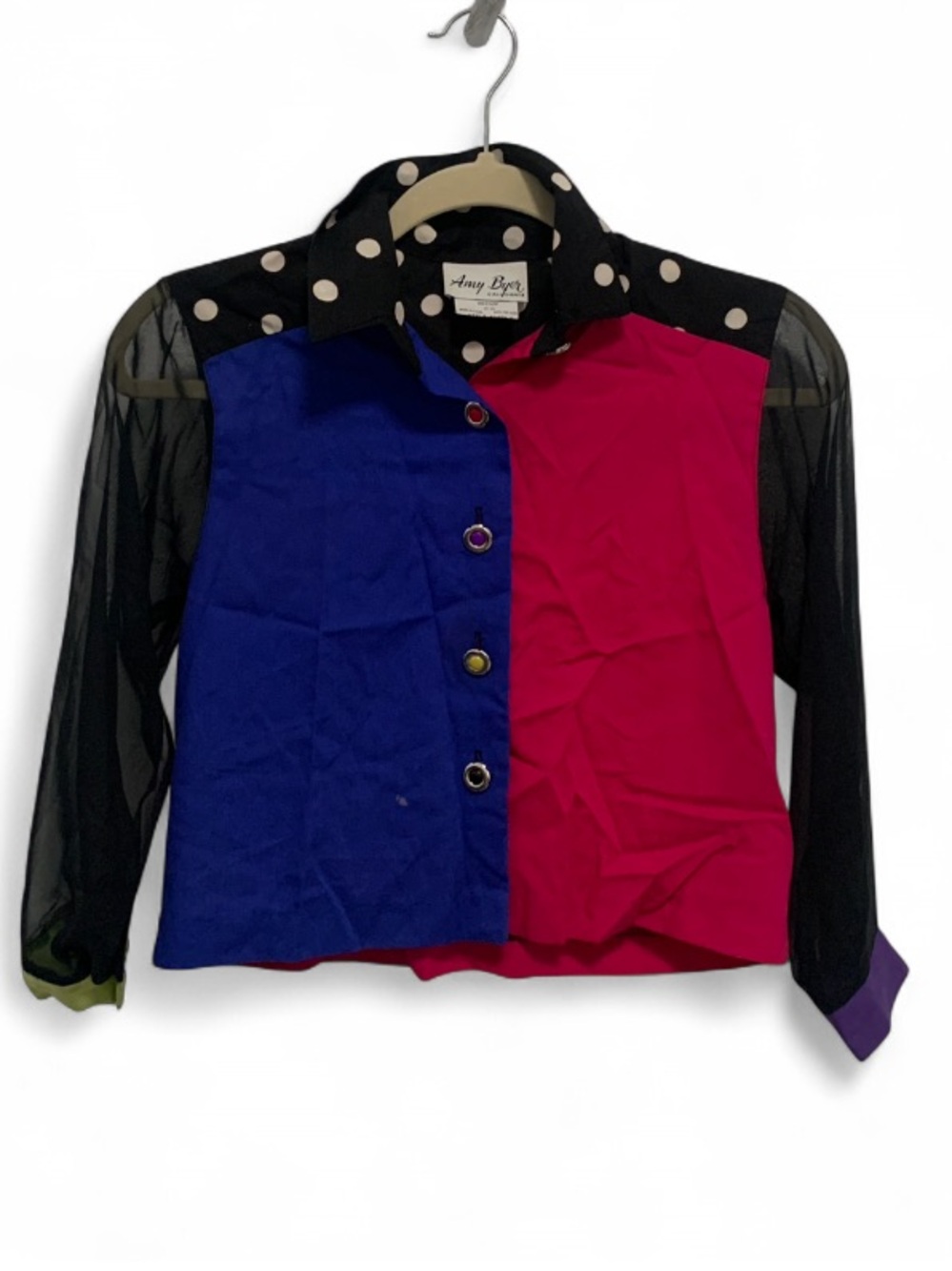 Vintage Amy Byer Girls' Colorblock Button-Down Shirt in Blue, Pink & Black
